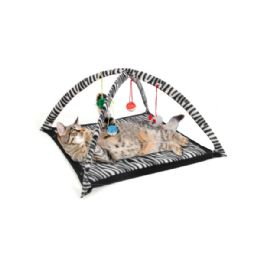 6 Wholesale Zebra Print Cat Play Tent With Dangle Toys