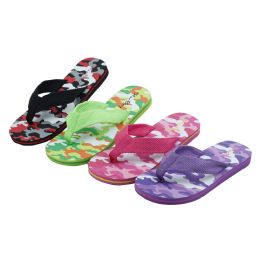 48 Wholesale Girls Camo Printed Flip Flop (assorted Colors)