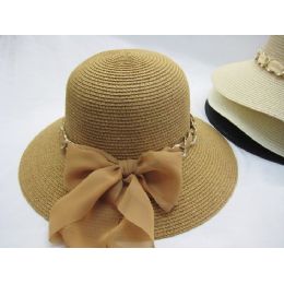 24 Wholesale Ladies Summer Sun Hat With Chain And Ribbon
