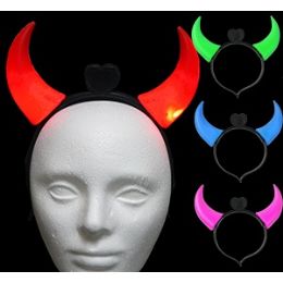 72 Pieces Lightup Devil Horn Headbands In Assorted Colors - Costumes & Accessories