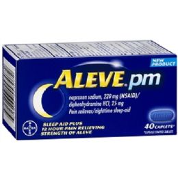 50 Wholesale Aleve Pm, 40ct Includes A Sleep Aid Plus 12 Hour Pain Relieving Strength Of Aleve.