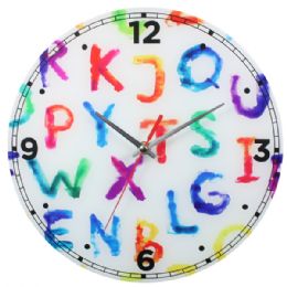 12 Wholesale Glass Wall Clock Colorful Abc Design