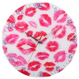 12 Wholesale Glass Wall Clock Withpink Lips