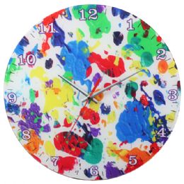 12 Wholesale Glass Wall Clock White With Paint Splatter
