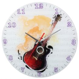 12 Wholesale Glass Wall Clock With Guitar