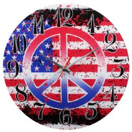 24 Wholesale Glass Wall Clock American Peace Sign