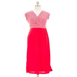 12 Wholesale Plus Maxi Striped Dress Red