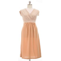 12 Wholesale Maxi Striped Dress Plus Size Taupe Color
