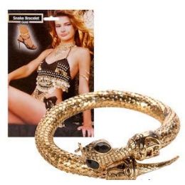12 Pieces Gold Snake Armband With Black Rhinestones. - Halloween
