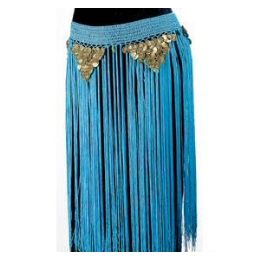 12 Pieces Belly Dance Fringe Belt - Turquoise W/gold Coins. - Costumes & Accessories