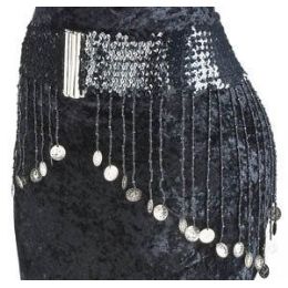 12 Wholesale Belly Dance Sequined Belt - Black W/silver Coins