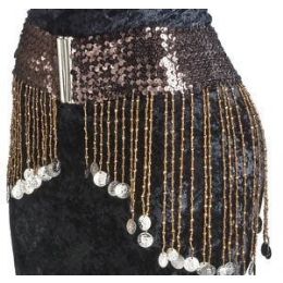 12 Wholesale Belly Dance Sequined Belt - Bronze W/silver Coins