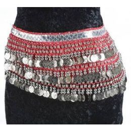 12 Pieces Velvet Belly Dance Coin Belt - Magenta W/silver Coins . - Costumes & Accessories