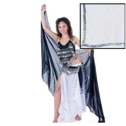 12 Wholesale White Belly Dance Veils With Silver Sequins.