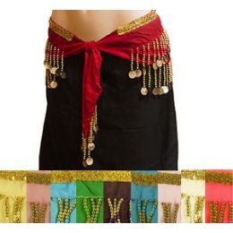 144 Wholesale Belly Dance Hip Scarf With Gold Coins Assortment.