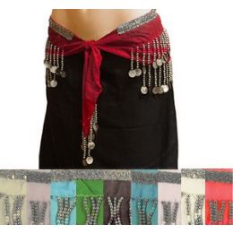 144 Wholesale Belly Dance Hip Scarf W/silver Coins Assortment