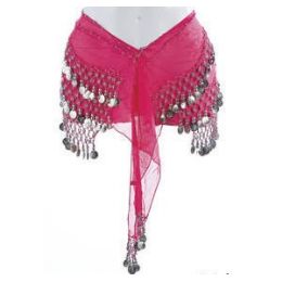 12 Pieces Belly Dance Hip Scarf - Hot Pink With Silver Coins - Plus Size - Costumes & Accessories