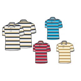 24 Pieces Mens 100% Cotton Striped Polo Shirt - Mens Polo Shirts