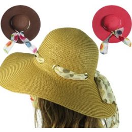 24 Wholesale Sun Hats W/ Chiffon Hatbands.