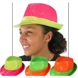 36 Wholesale NeoN-Colored Sequined Fedoras.