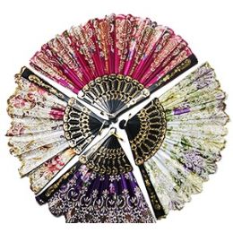 240 Pieces Glitter Flowered Folding Hand Fans. - Home Decor