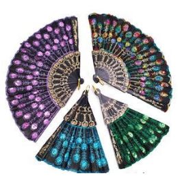 288 Pieces Embroidered Sequined Folding Hand Fans - Home Decor
