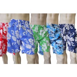 48 Pieces Men's Micro Fiber Swim Shorts - Hawaiian Print - Mens Bathing Suits