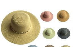 48 Pieces Womans Sun Hat Assorted Colors With Chain - Sun Hats