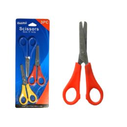 96 Wholesale 3pc Scissors. 5" Long Blue, Pink, Green Colors