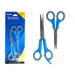 96 Wholesale 2pc Scissors. 7" + 5" Long Blue Color