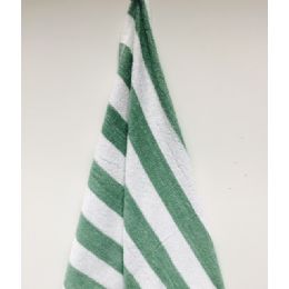 12 Pieces Economy Stripe Green 30x60 Cabana Beach Towel - Beach Towels