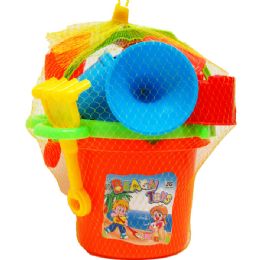 12 Sets 6" Beach Bucket W/ 6pc Acss In Pegable Net Bag, 2 Assrt - Summer Toys
