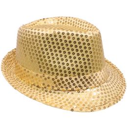 24 Wholesale Kid Bling Bling Show Golden Sequins Party Fedora Hat