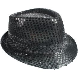 24 Wholesale Kid Bling Bling Show Black Sequins Party Fedora Hat