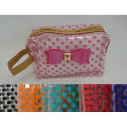 24 Wholesale Clear Plastic MakE-Up Bag [polka Dots & Bow]
