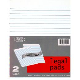 48 Wholesale Legal Pads, 8"x10.5", 2pk, 40 Sheets Each, White