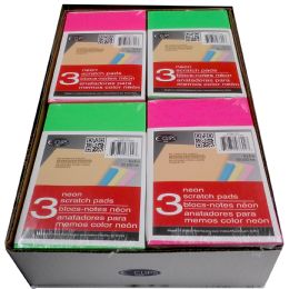 48 Bulk Neon Scratch Pads, 4"x6", 3 Pk, 2 Displays Of 24 Per Carton