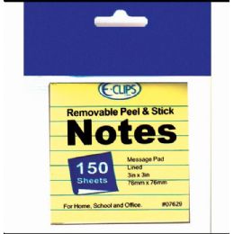 72 Wholesale Peel & Stick Lined Notes, 3"x3", 50 Sheets Each, 3 Pk., Yellow