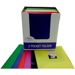 48 Pieces 2 Pocket Poly Folder, 3 Holes, Asst. Colors, in Display   - Folders and Report Covers