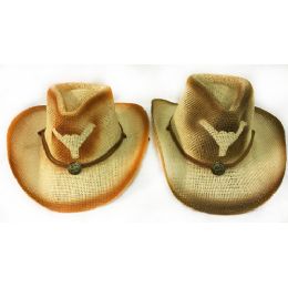 36 of Wholesale Mesh Cowboy Hat With Bull Horn And Medallion Assorted