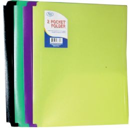 48 Pieces 2 Pocket Poly Folder, 3 Holes, Neon, Asst. Colors, in Display  - Folders and Report Covers