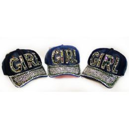36 Pieces Wholesale Strapback Denim Hat With Girl Rhinestone Decoration - Hats With Sayings