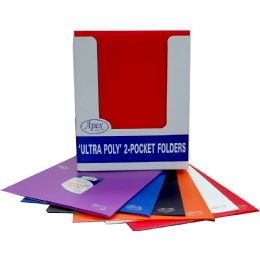 48 Pieces 2 Pocket ultra poly folder, no holes, asst. colors, in display  - Folders and Report Covers