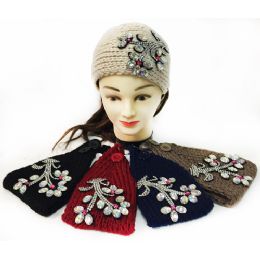 48 Wholesale Wholesale Rhinestone Flower Knitted Headband