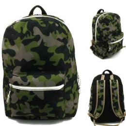 24 Wholesale 17" Padded Backpack In A Green Cmouflage Print