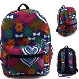 24 Pieces 17" Padded Backpack In A Multi Color Flower And Heart Print - Backpacks 17"