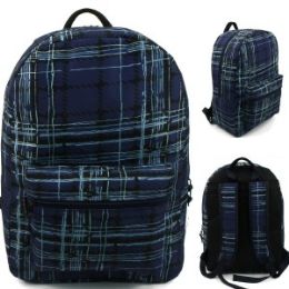 24 Wholesale 17" Padded Backpack In A Blue Plaid Print
