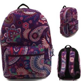 24 Wholesale 17" Padded Backpack In A Pretty Purple Paisley Print