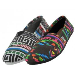 36 Wholesale Women's Canvas Printed Canvas Slip On Aztec Print Only