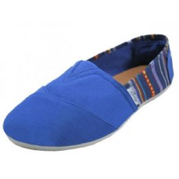 36 Wholesale Ladies Tom Like Canvas Flat -With Indian Print Navy Color Only